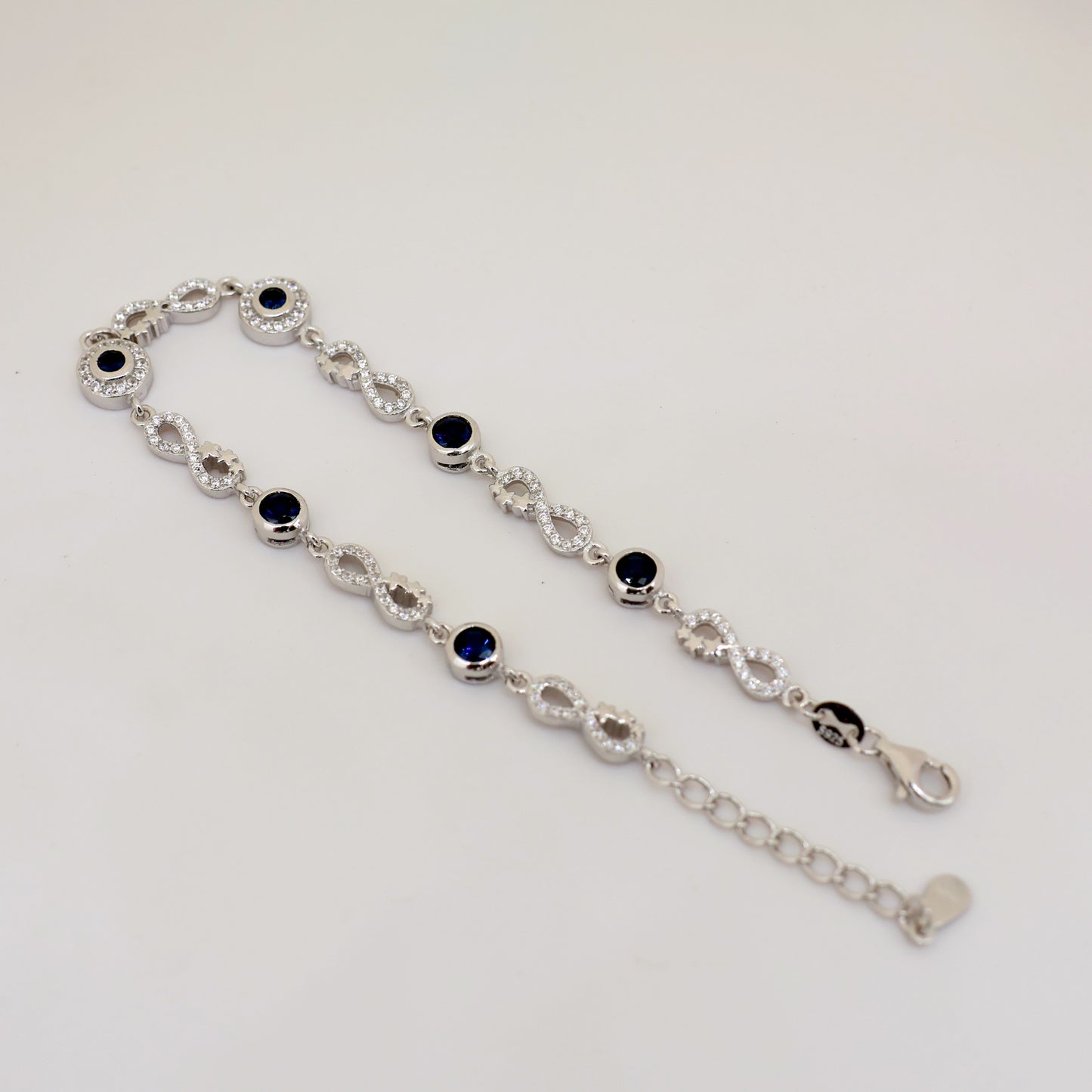 925 Sterling Silver Infinity & Blue CZ Bracelet