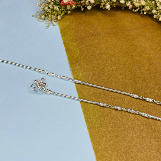 Sterling Silver Textured Barrel Link Anklet