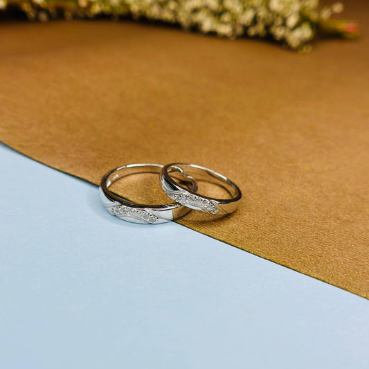 Twist Design Couple Rings in Pure 925 Silver with CZ Detailing