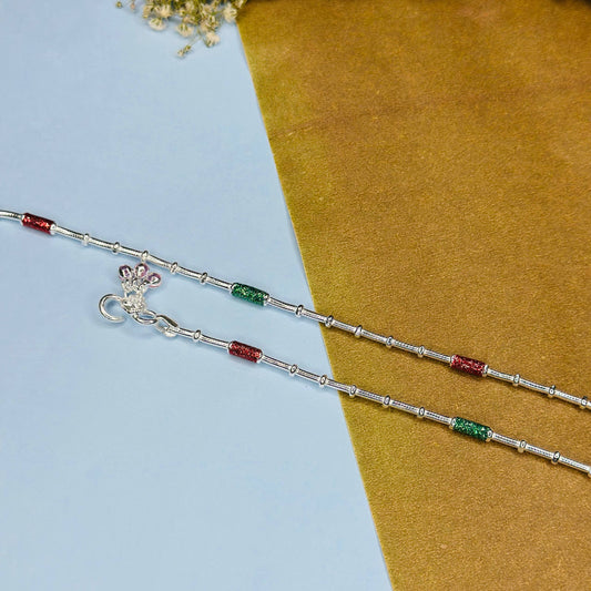 Sterling Silver Red & Green Enamel Tube Anklet