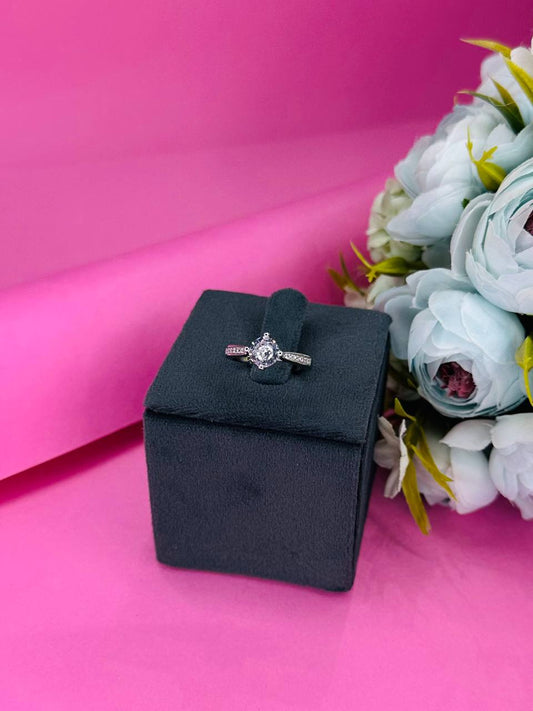 925 Sterling Silver Blue & White Stone Band Ring