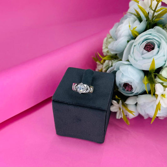 925 Sterling Silver White Stone Geometric Menβs Ring