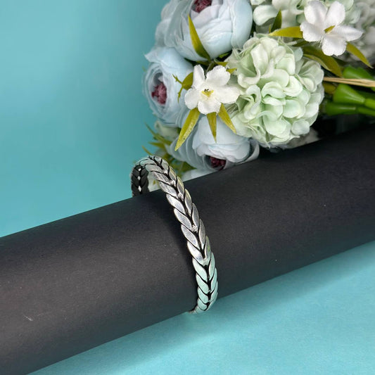 Sterling Silver Braided Leaf Design Menβs Kada