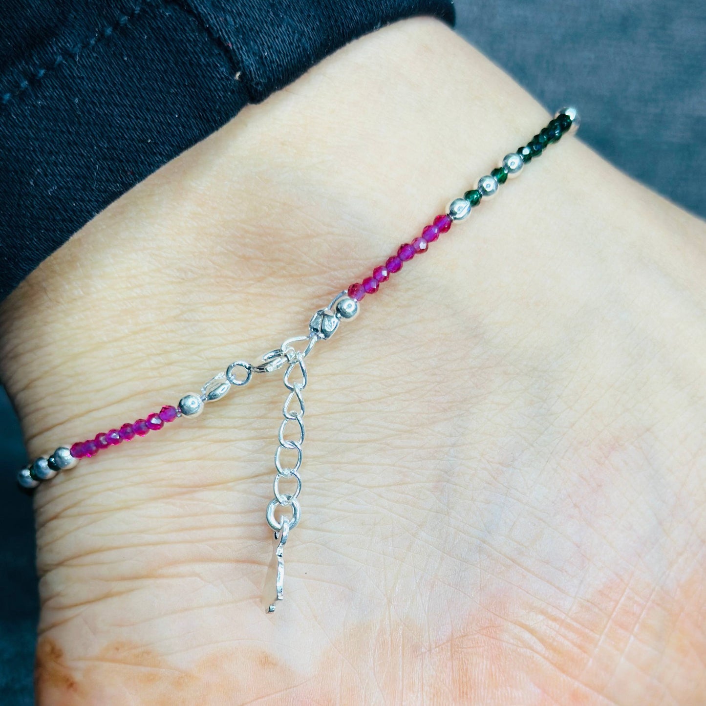 925 Sterling Silver Multicolor Beaded Anklet with Charm