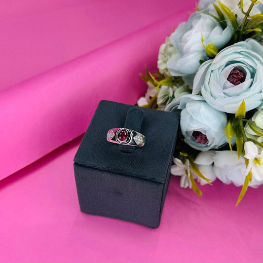 925 Sterling Silver Red Stone Menβs Band Ring