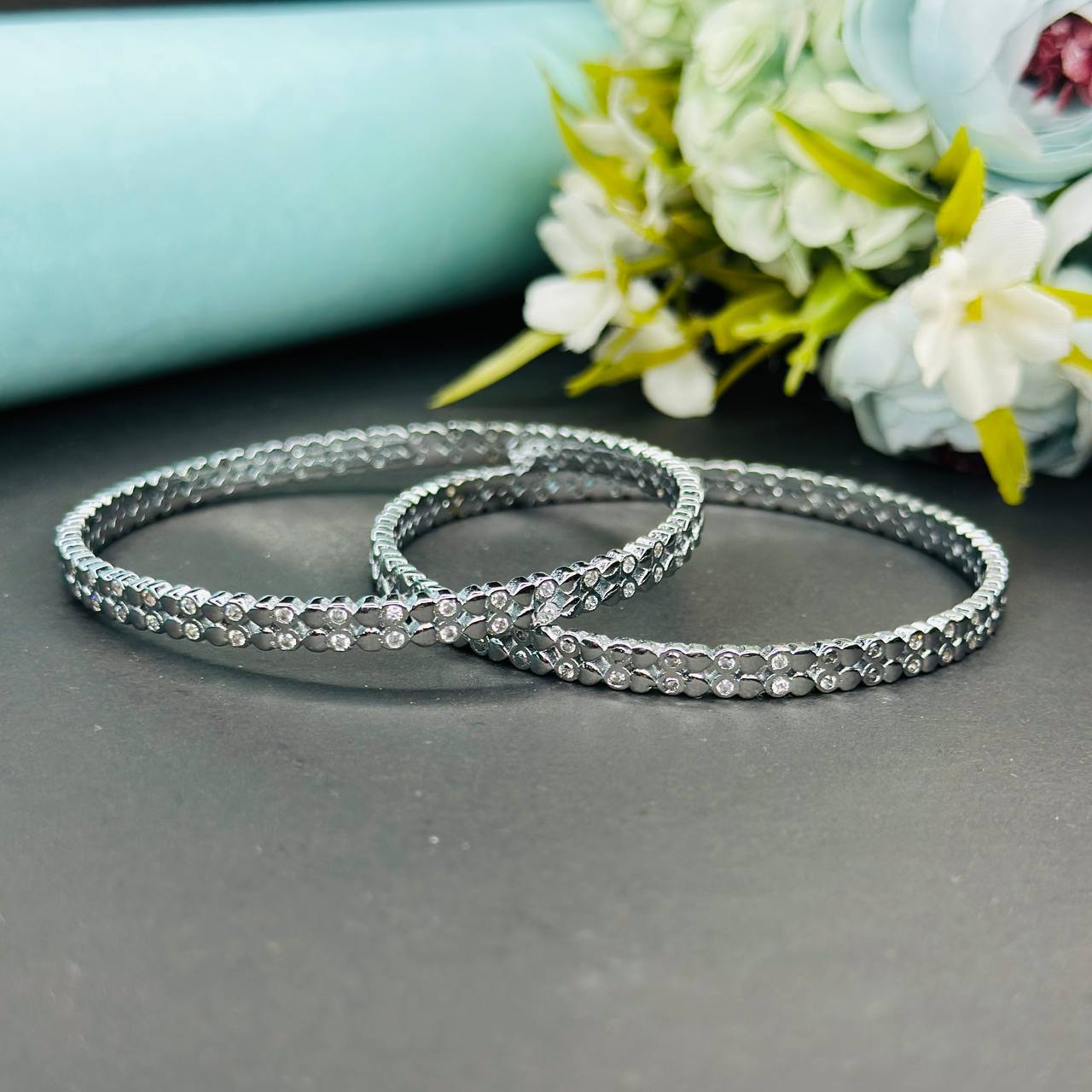 925 Silver Floral Pattern Bangles