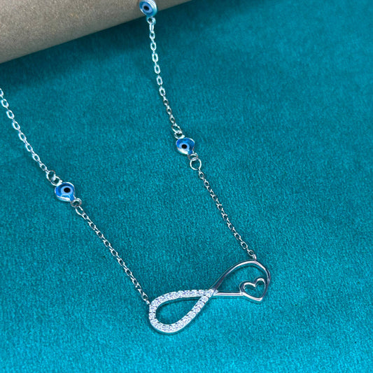 Eternal Heart Evil Eye Silver Necklace