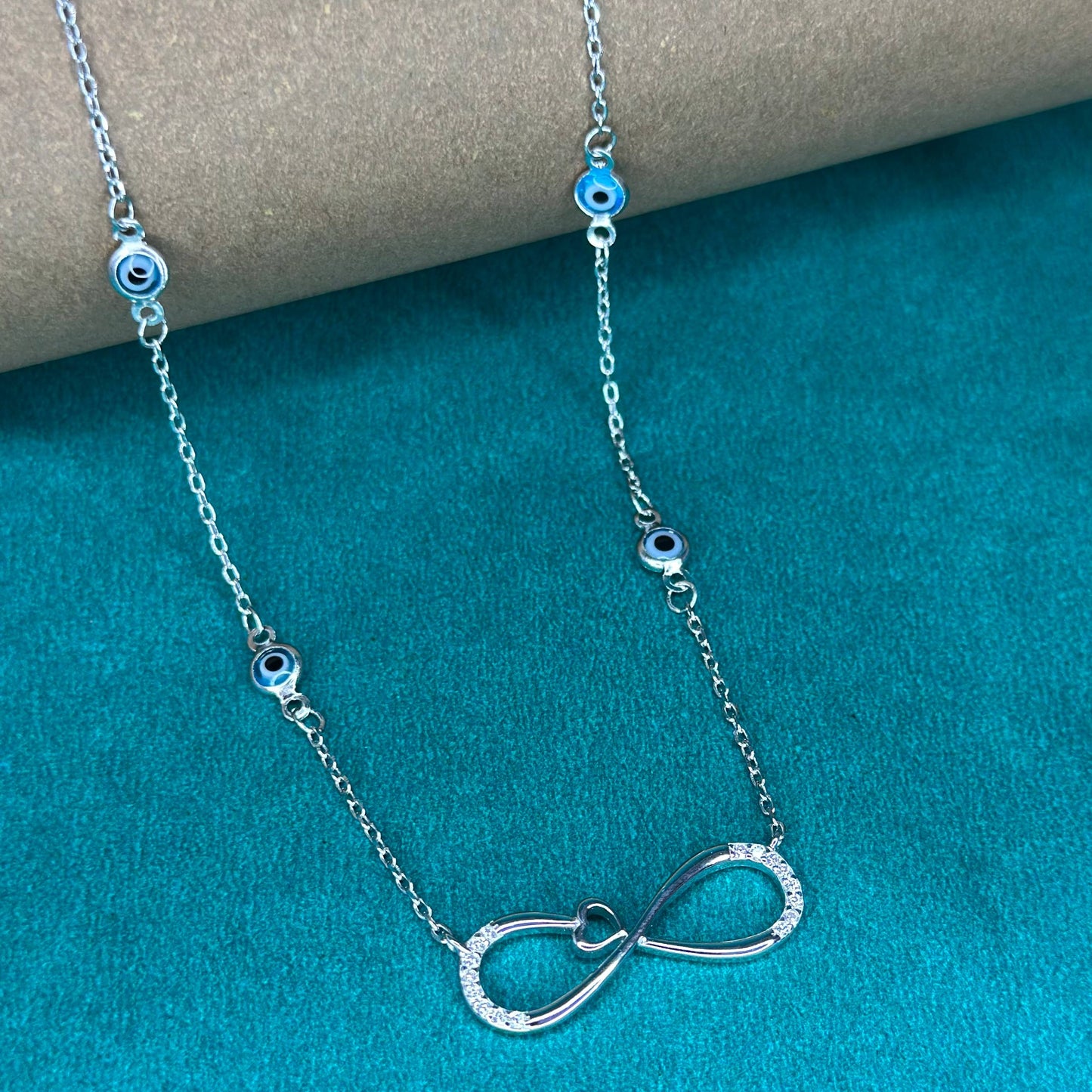 Infinity Heart Evil Eye Silver Necklace