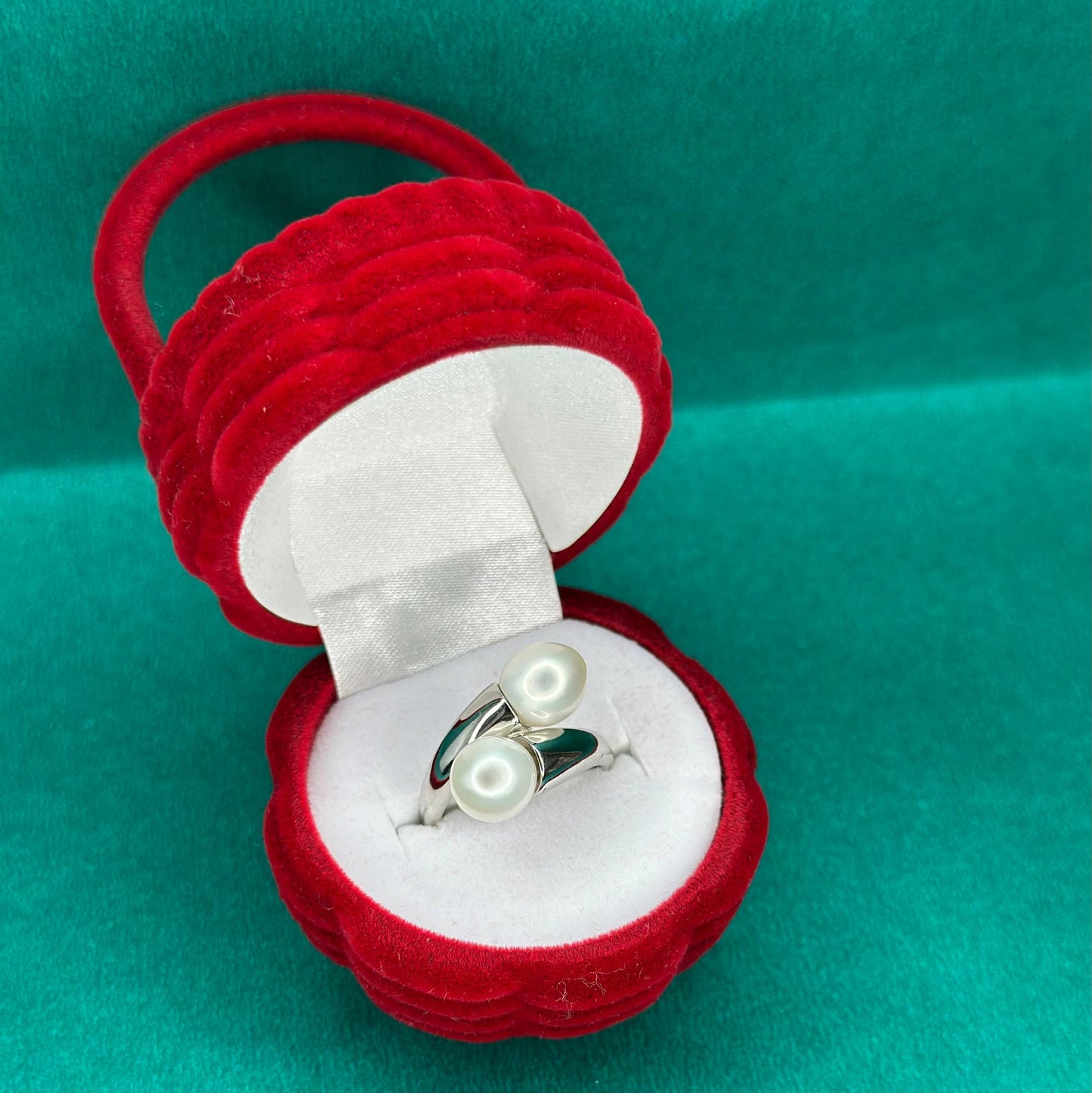 925 Silver Twin Pearl Open Ring