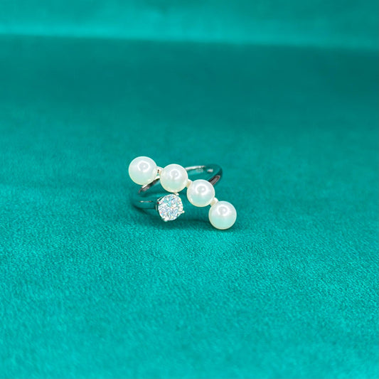 925 Silver Pearl Cluster Open Ring