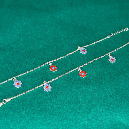 925 Silver Floral Charm Kids Anklet