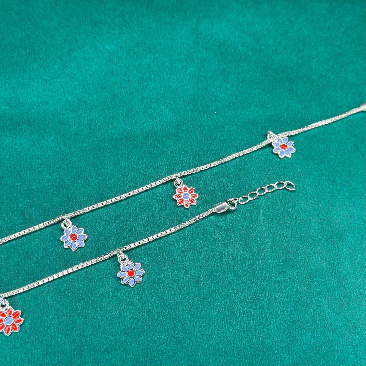 925 Silver Floral Charm Kids Anklet