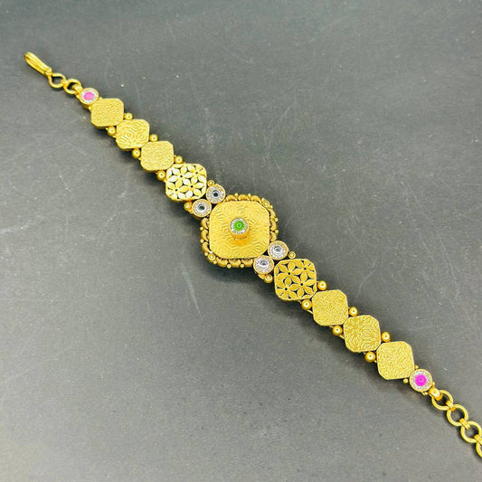 925 Silver Gold Plated Regal Square Motif Bracelet