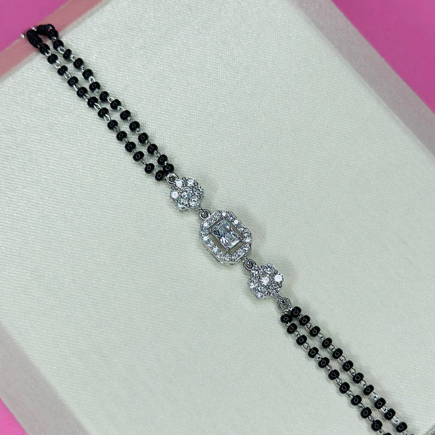 925 Silver Emerald-Cut Halo Mangalsutra Bracelet