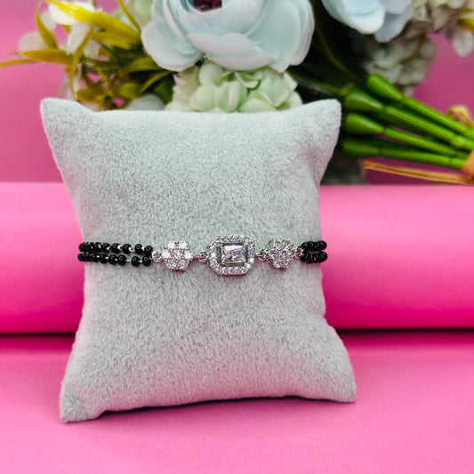925 Silver Emerald-Cut Halo Mangalsutra Bracelet