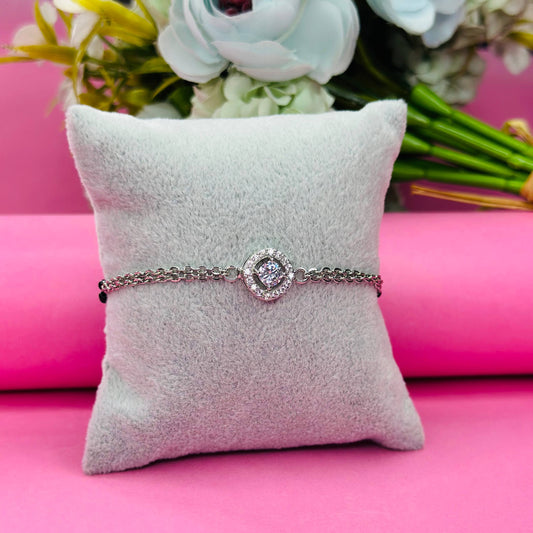 925 Silver Round Halo Mangalsutra Bracelet