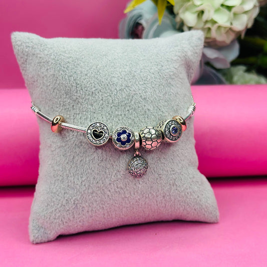Elegant 925 Sterling Silver Charm Bracelet with Crystal Accents