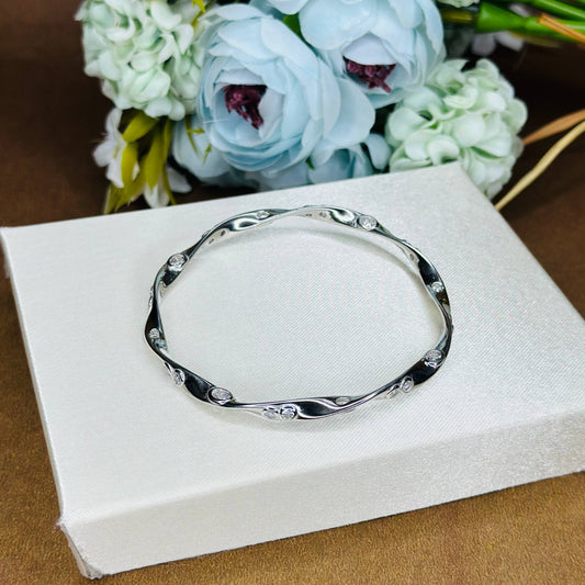 925 Silver Twisted Elegance CZ Bangle