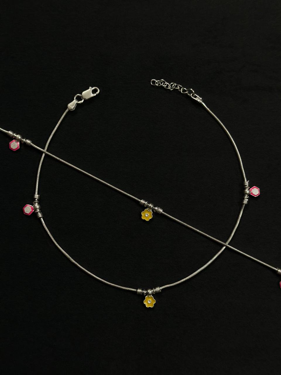 Floral Charm Anklet – 925 Sterling Silver