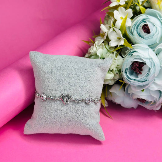 925 Silver Heart & Floral Charm Bracelet