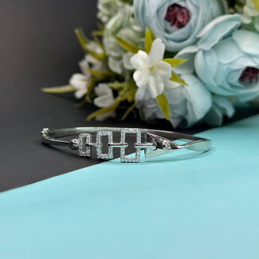 925 Sterling Silver Geometric Link Bracelet with CZ Accents