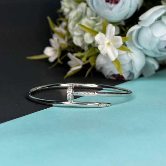925 Sterling Silver Nail Design CZ Bracelet