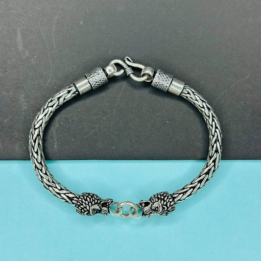 925 Sterling Silver Double Dragon Head Woven Chain Bracelet