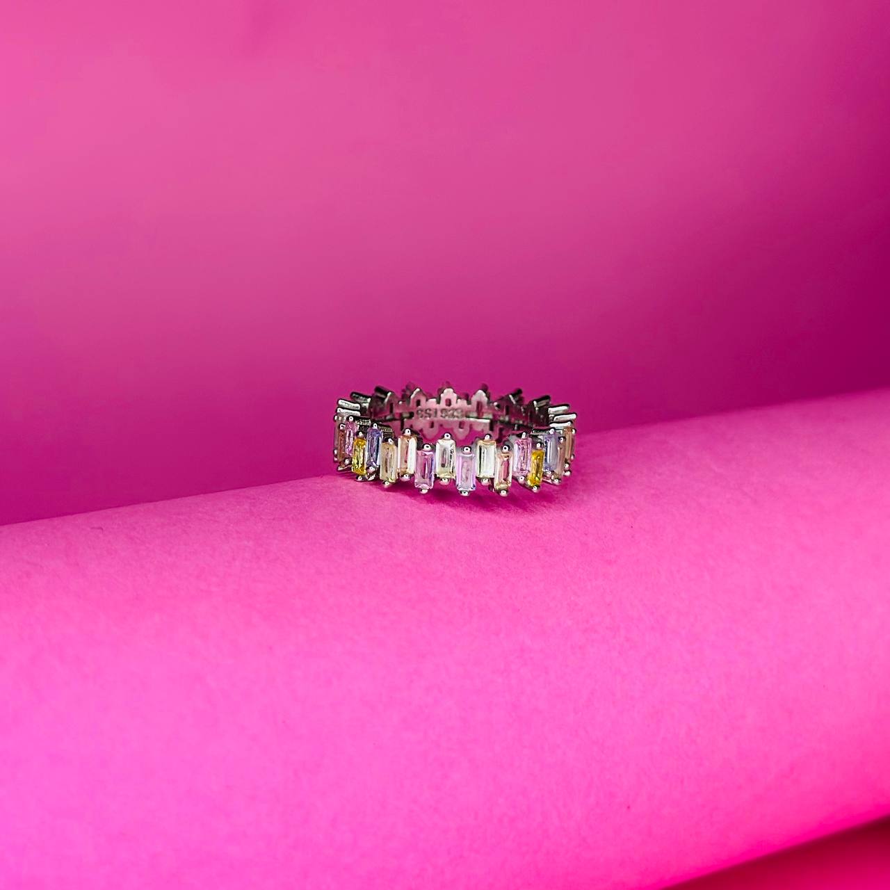 Prism Glow Baguette Eternity Ring – 925 Sterling Silver