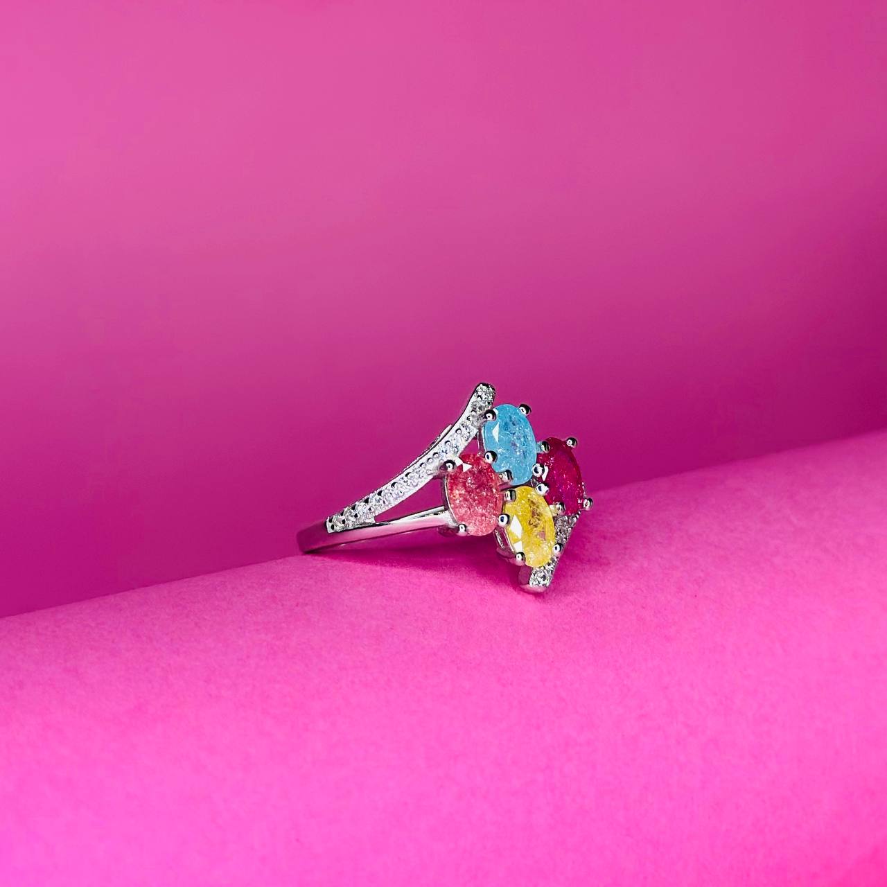 Vibrant Multicolor Gemstone 925 Sterling Silver Statement Ring