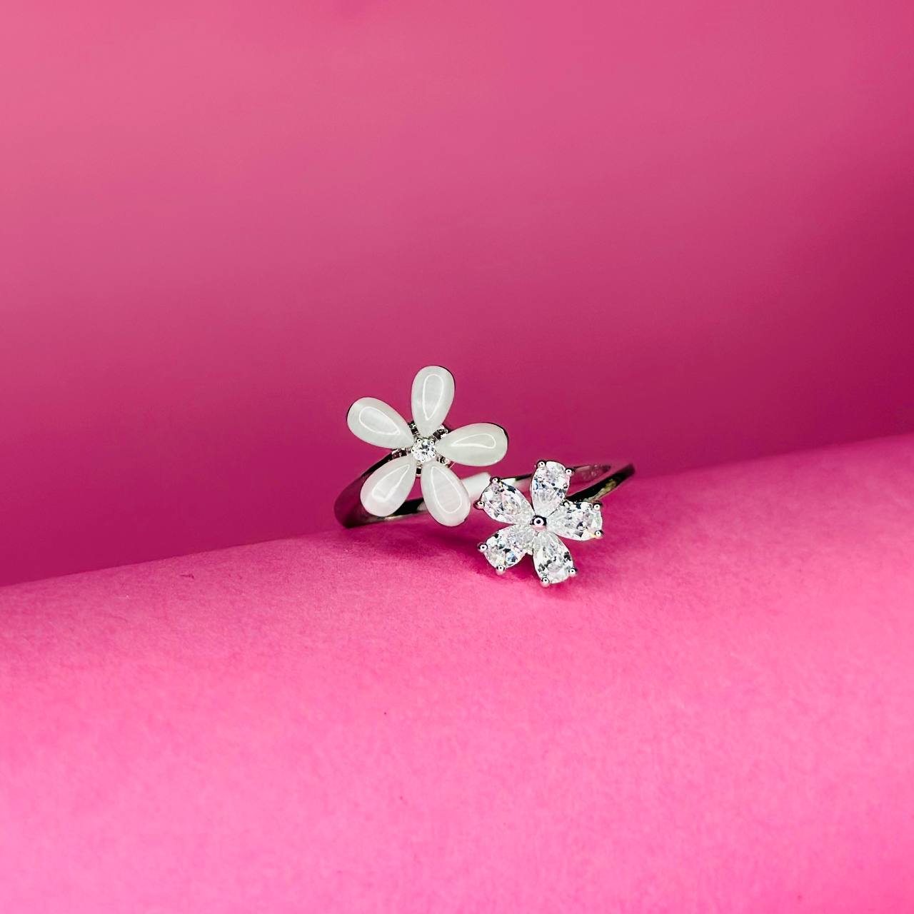 Blossom Duo Adjustable Ring – 925 Sterling Silver