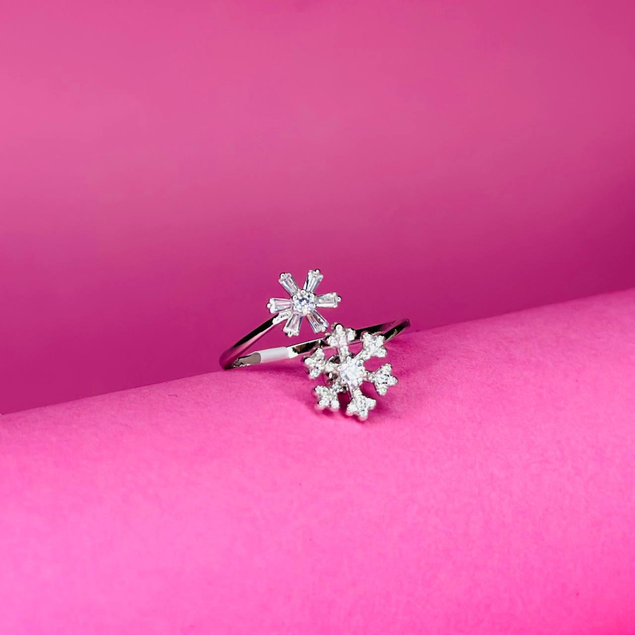 Sparkling Double Flower 925 Sterling Silver Ring with CZ Accents
