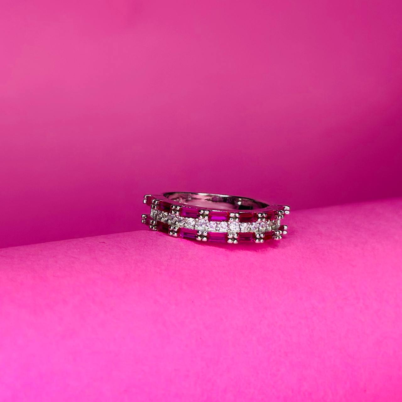 Elegant 925 Sterling Silver Double Row CZ Band Ring