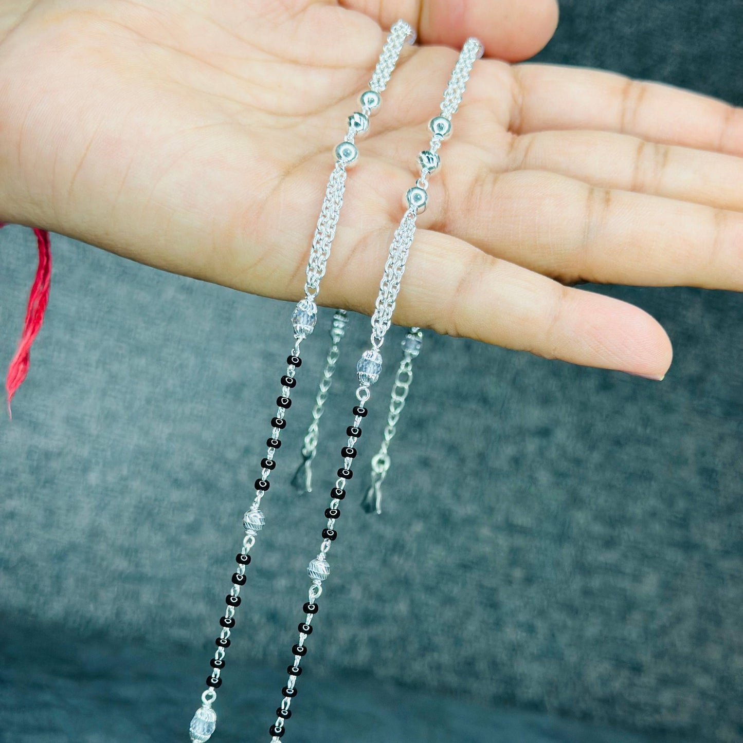 Sterling Silver Black Beaded Anklet with Charm