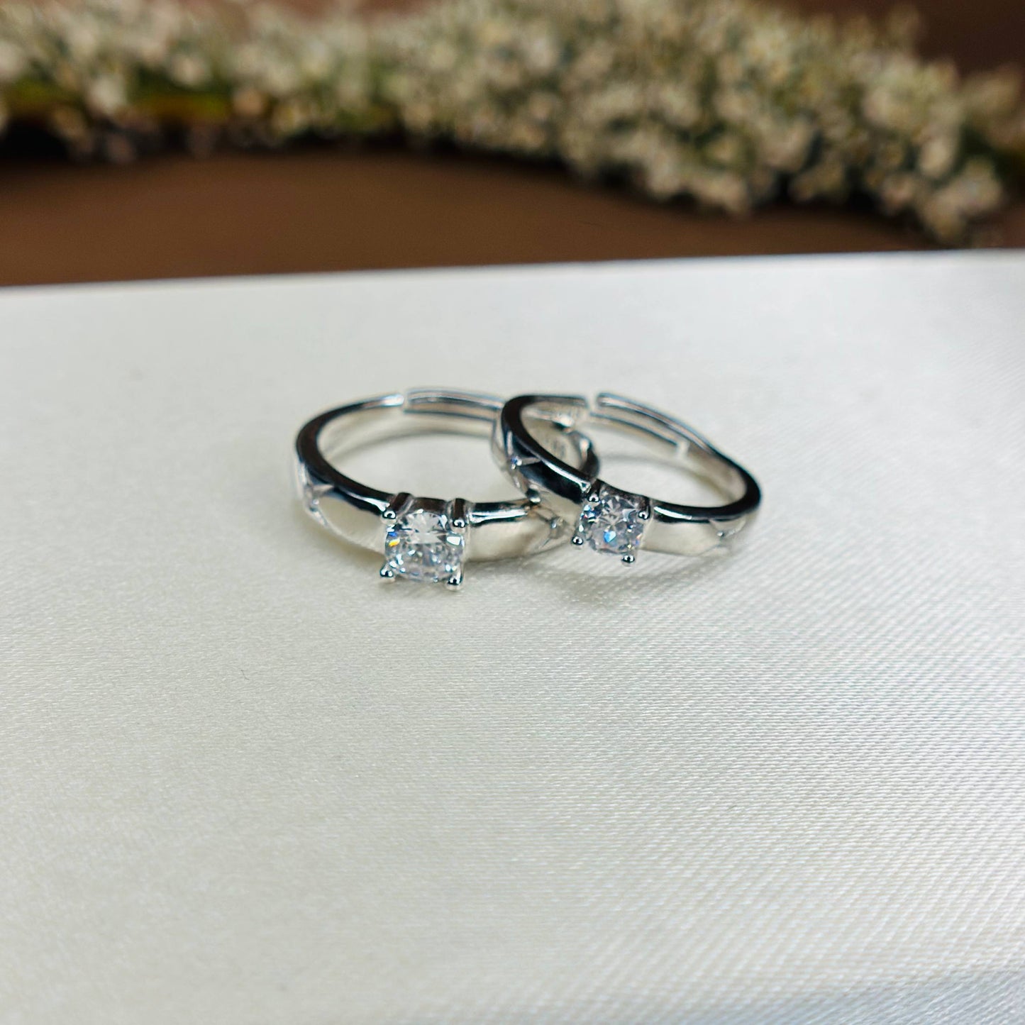 Classic Solitaire Couple Rings in 925 Pure Silver with CZ Cente