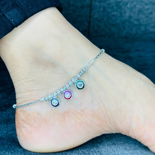 Silver Multicolor Charm Anklet