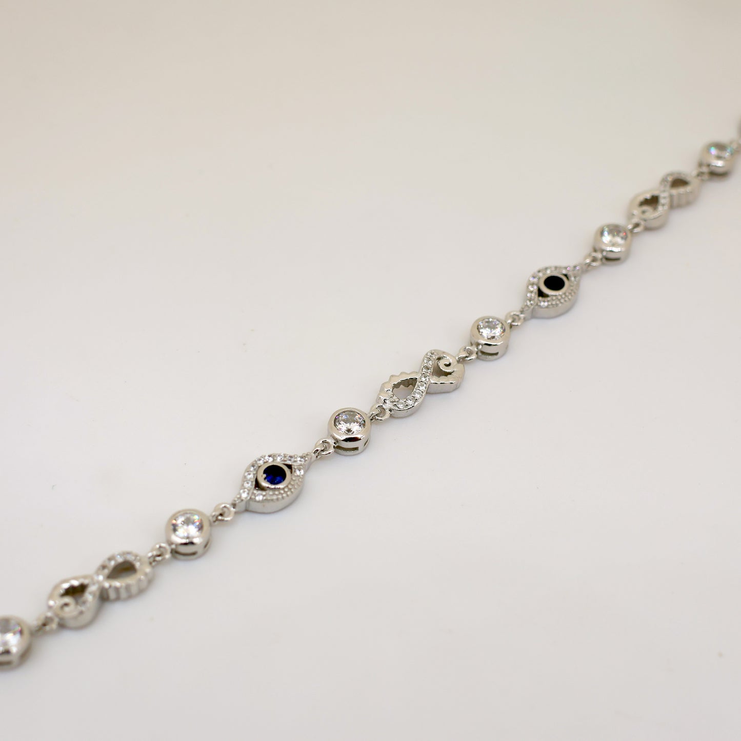925 Sterling Silver Infinity & Evil Eye Bracelet with CZ Stones
