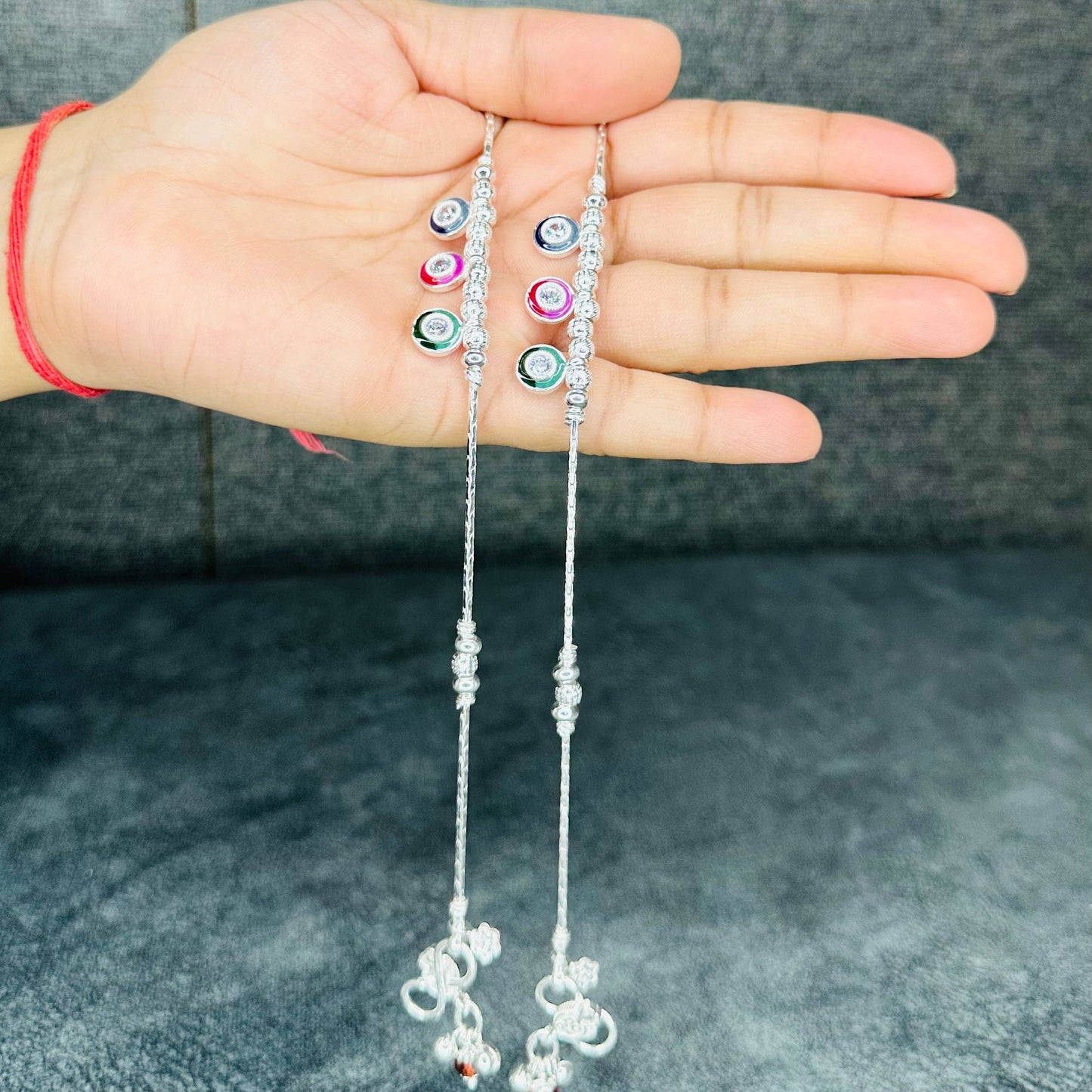 Silver Multicolor Charm Anklet