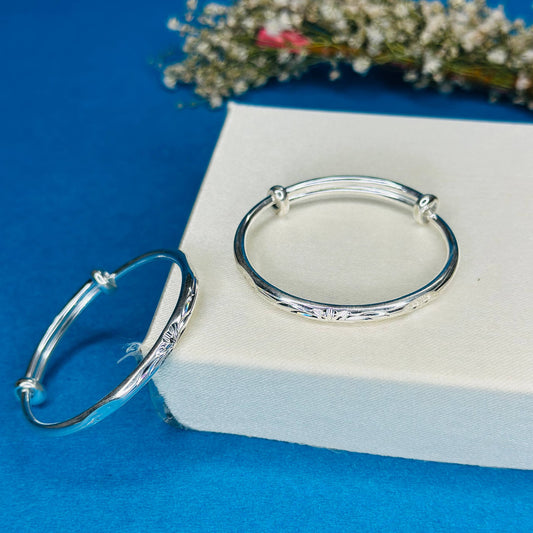 100% Pure Silver Kids Kada with Sunburst Engraved Design