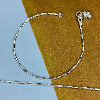Sterling Silver Cylinder Link Anklet