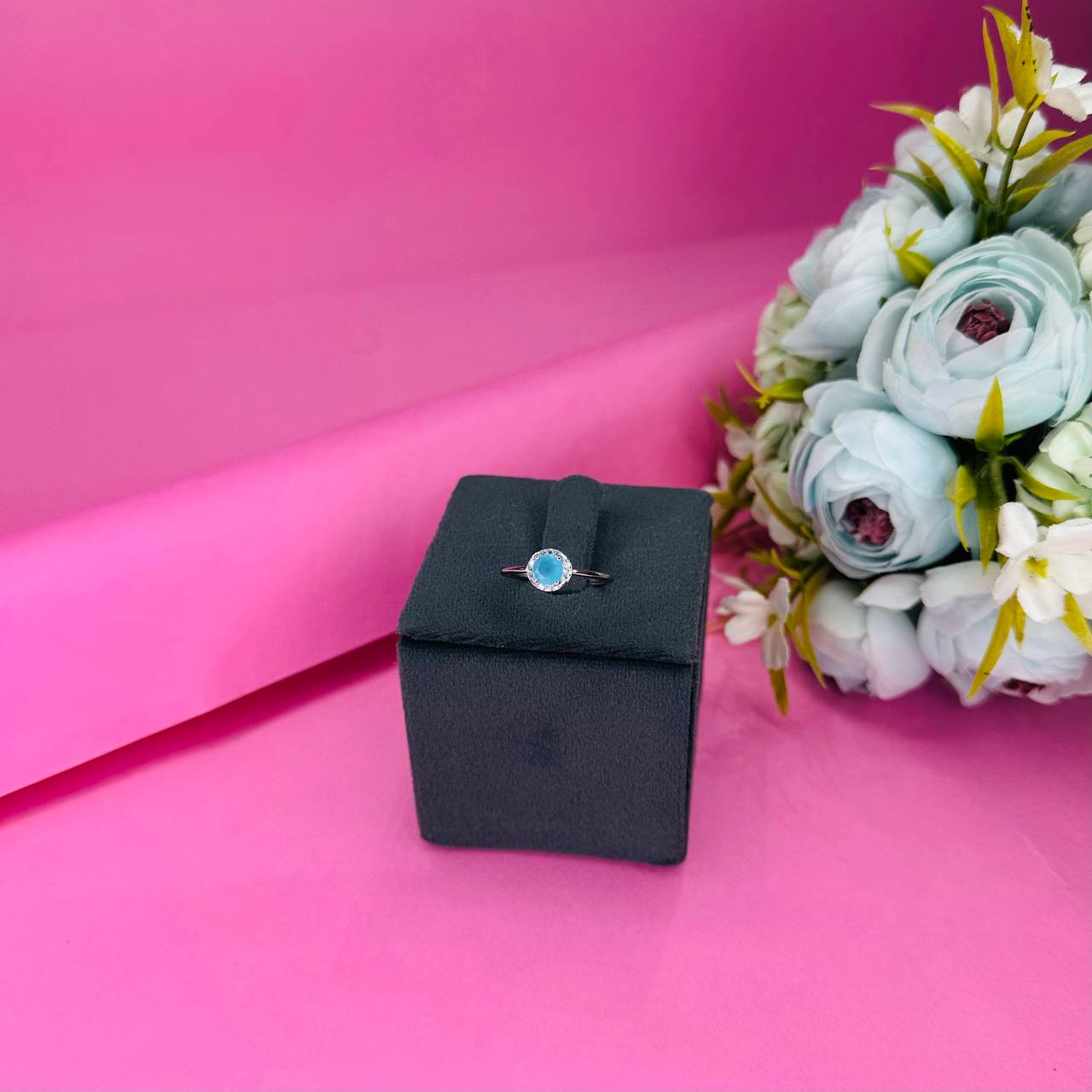 925 Sterling Silver Blue Halo Ring