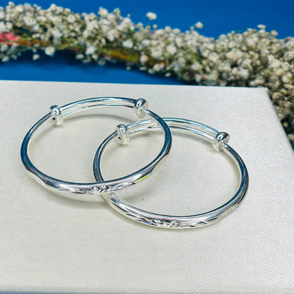 100% Pure Silver Kids Kada with Sunburst Engraved Design