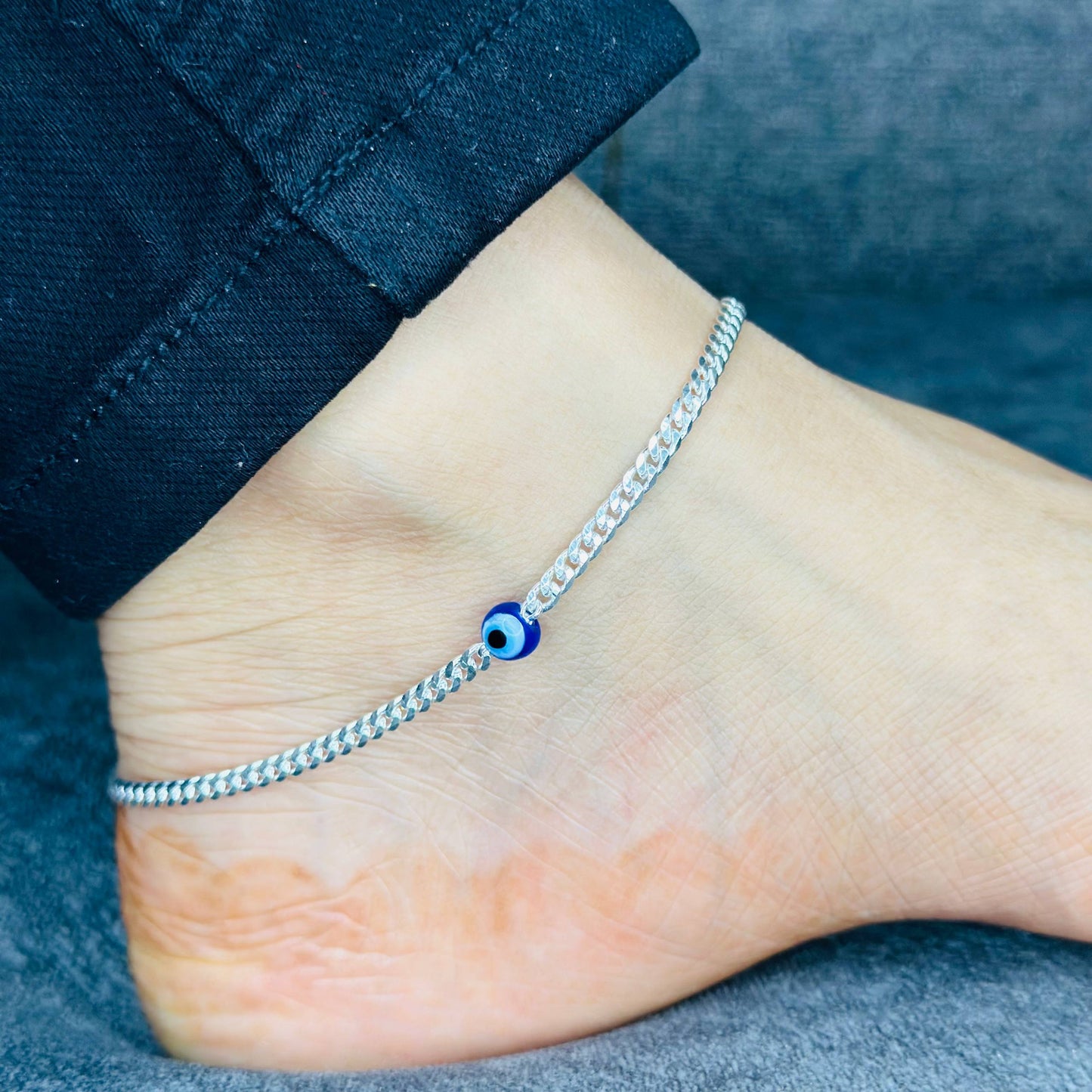 925 Sterling Silver Evil Eye Chain Anklet