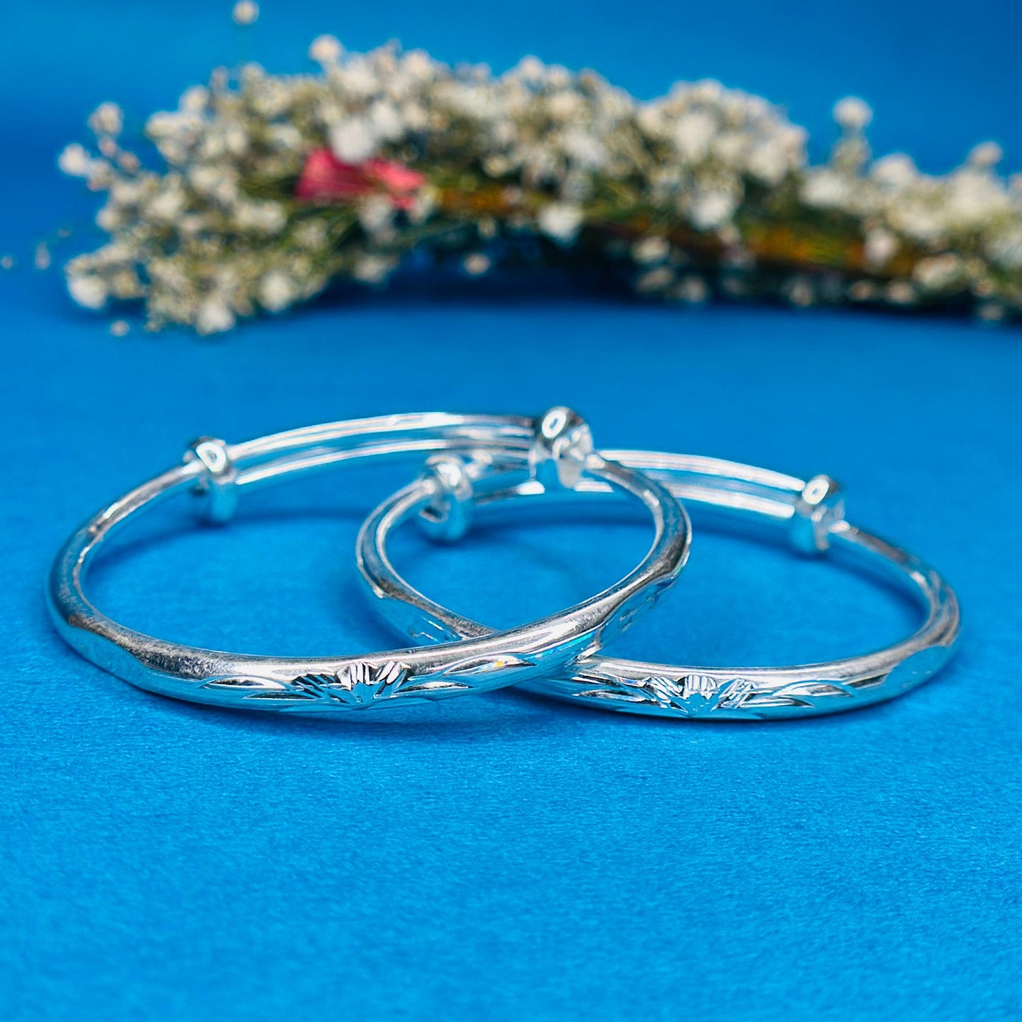 100% Pure Silver Kids Kada with Sunburst Engraved Design