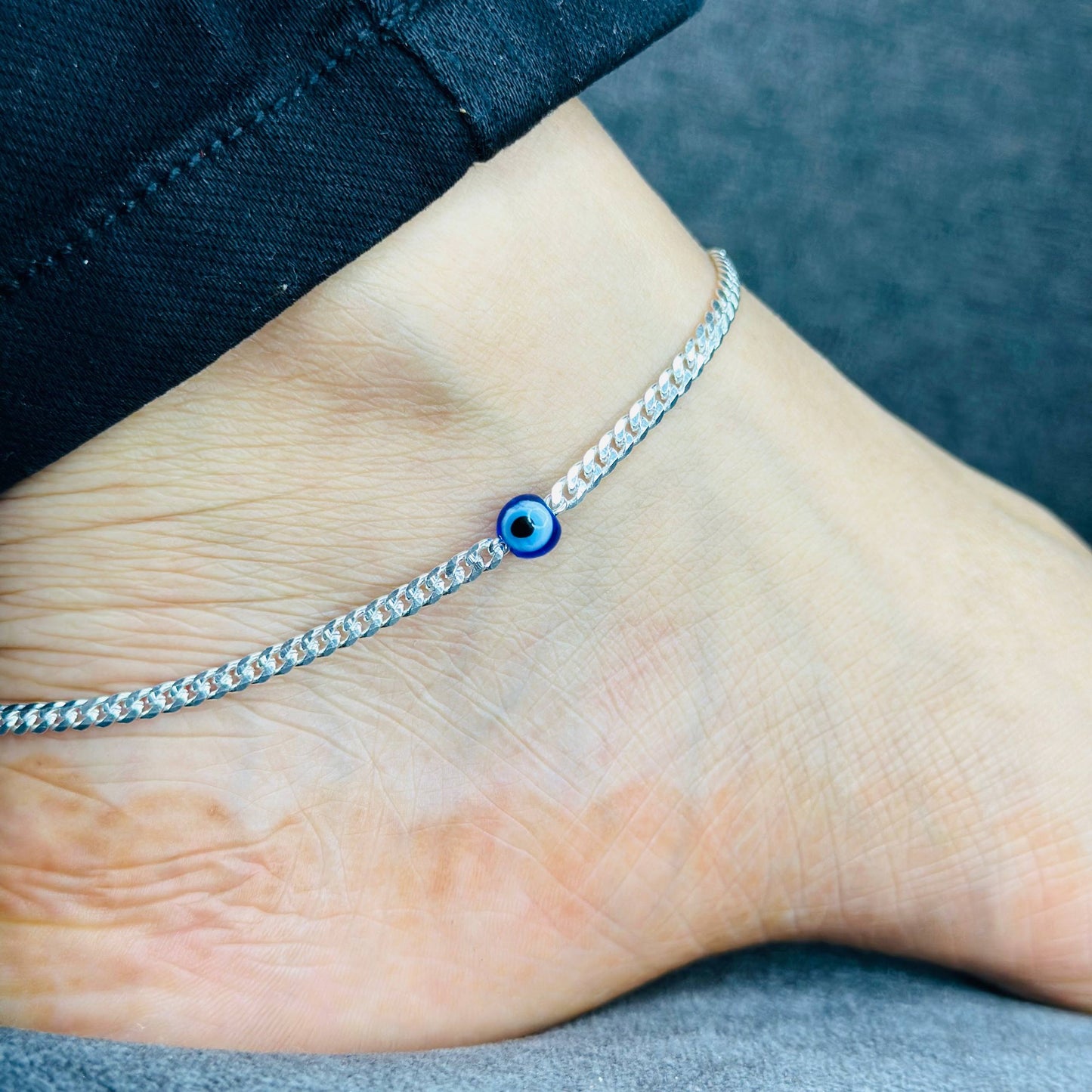 925 Sterling Silver Evil Eye Chain Anklet