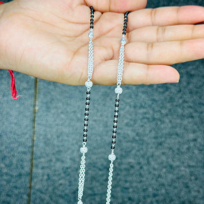 Sterling Silver Dual Chain Black Beaded Anklet