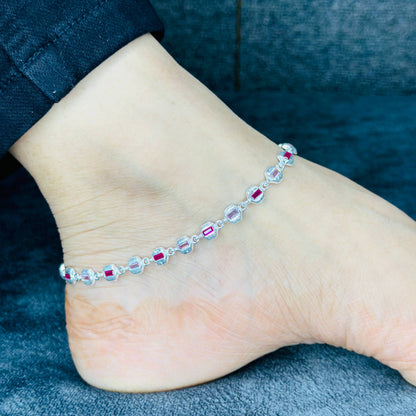 Silver Ruby Stone Anklet