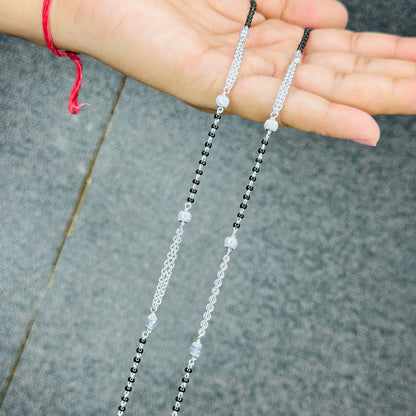 Sterling Silver Dual Chain Black Beaded Anklet