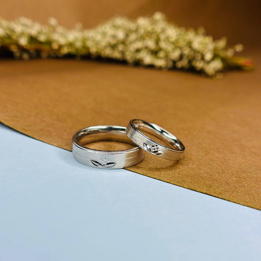 Matte Finish Couple Rings in Pure 925 Silver with CZ Detailing