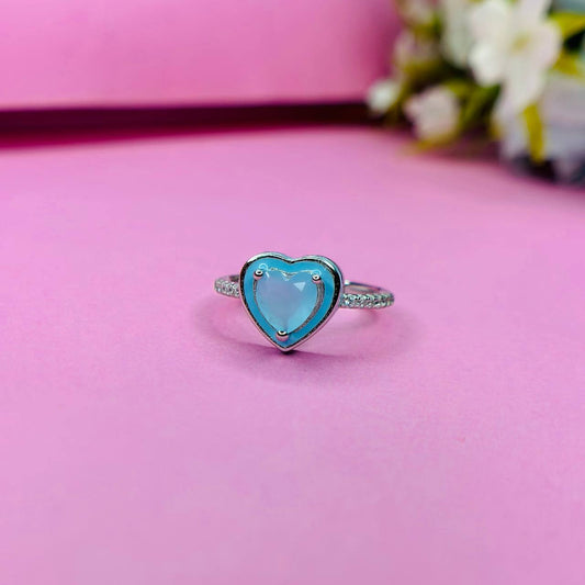 925 Sterling Silver Blue Heart Stone Ring