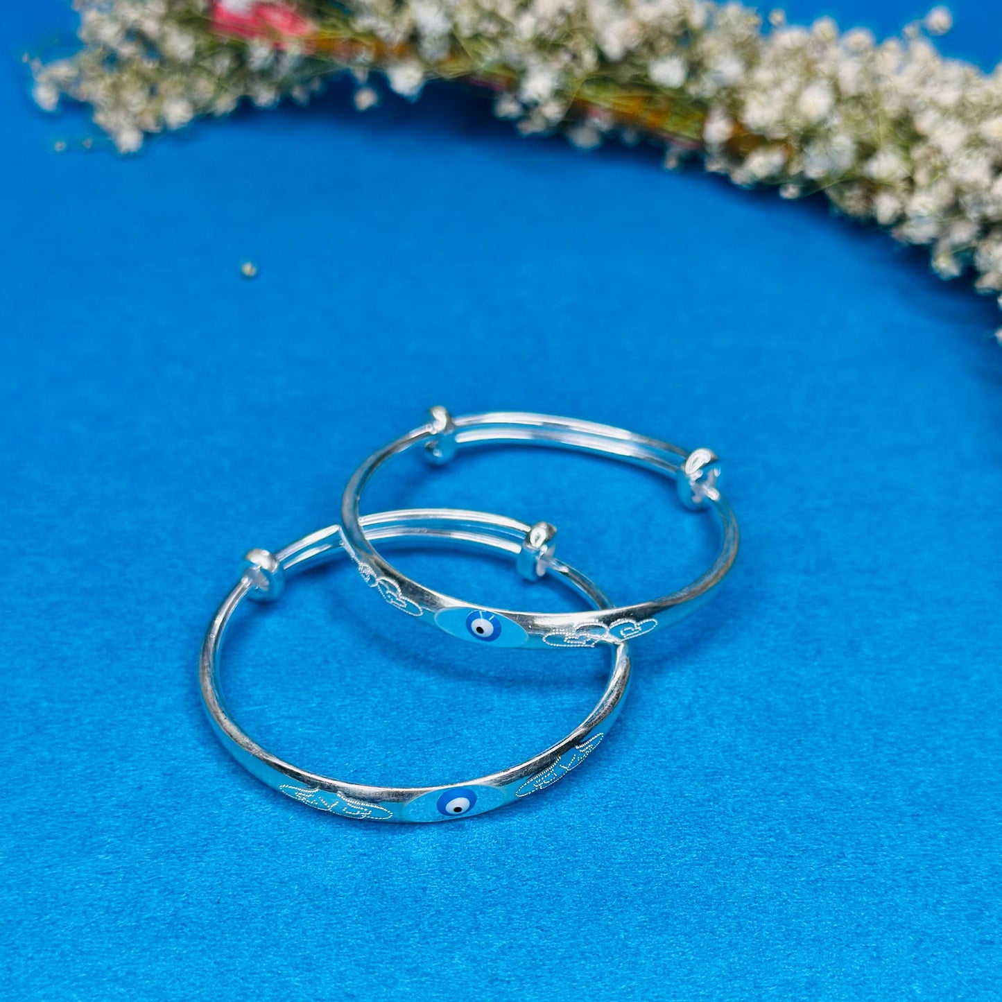 100 %Pure Silver Kids Kada with Evil Eye Design